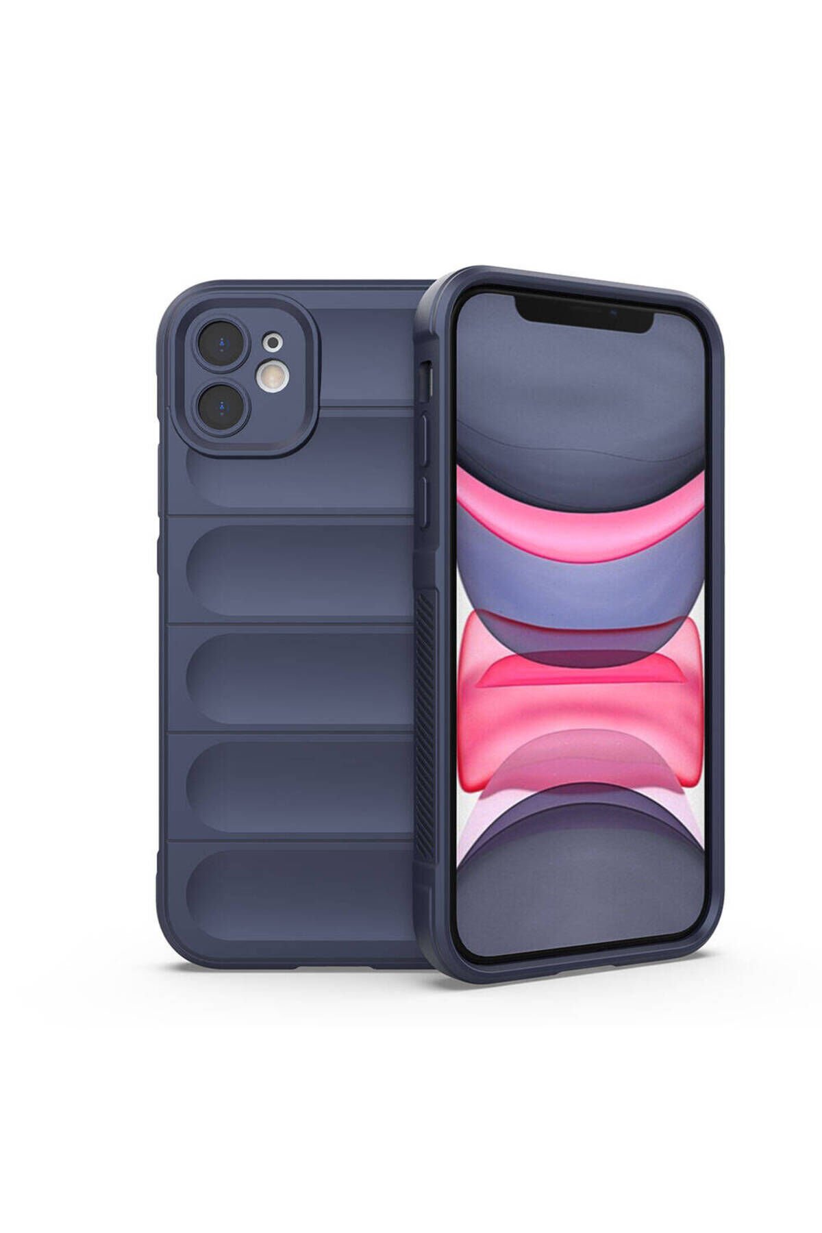 iPhone 11 Kılıf Esnek TPU Oyuklu Arka Yüzey Tasarımlı BSAY Etnik Silikon Kapak - Siyah Lacivert