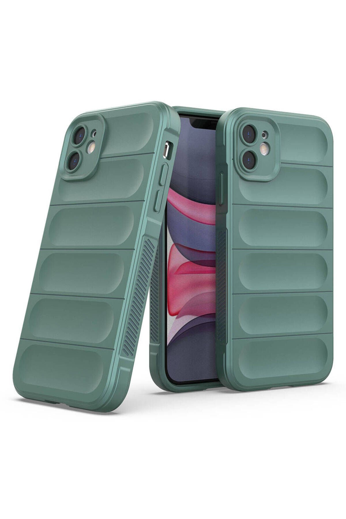 iPhone 11 Kılıf Esnek TPU Oyuklu Arka Yüzey Tasarımlı SBT Etnik Silikon Kapak - Koyu Yeşil Koyu Yeşil