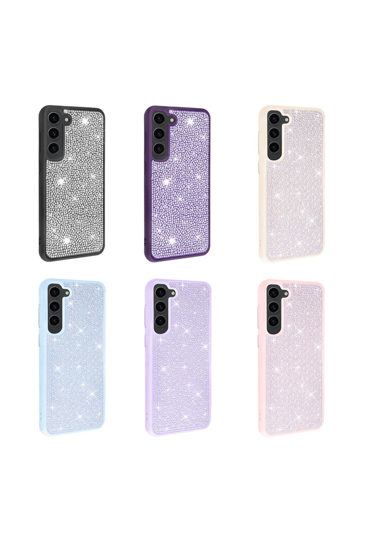 Galaxy S23 Uyumlu Parlak Taşlı Tasarım ASMA Ston Kılıf-Beyaz Beyaz