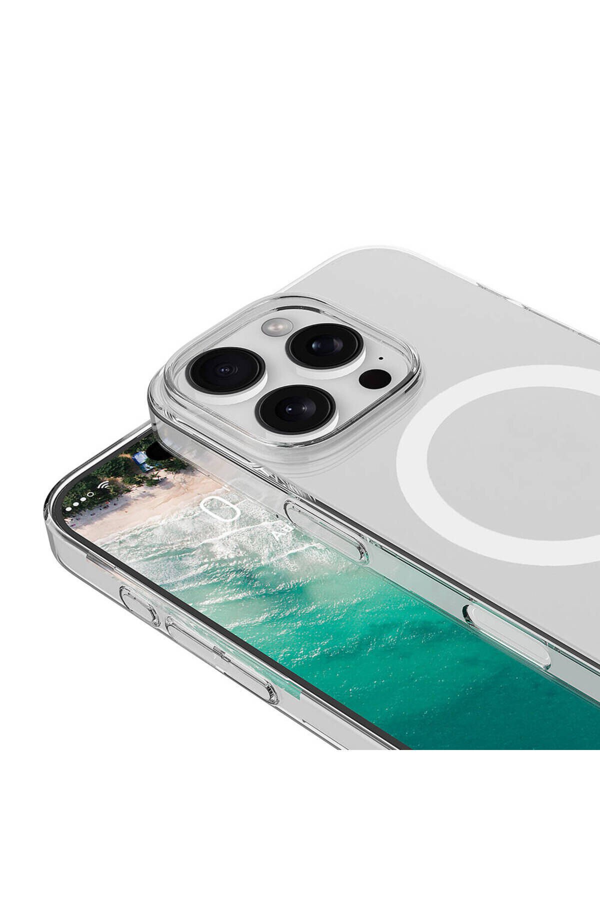iPhone 16 Pro Kılıf BSAY Magsafe Şarj Özellikli Şeffaf Tek Kamera Çerçeveli Porto Kapak-Şeffaf Şeffaf