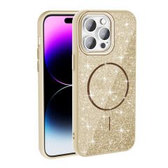 iPhone 14 Pro Max Kılıf M-safe Şarj Özellikli Parlayan Simli Zore Okso Kılıf