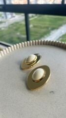 İnci Detaylı Gold Oval Küpe