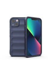 iPhone 13 Kılıf Esnek TPU Oyuklu Arka Yüzey Tasarımlı BSAY Etnik Silikon Kapak - Siyah Lacivert