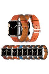 Watch Ultra 49mm Uyumlu KRD-76 PU Deri Kordon Strap Kayış BSAY- Turuncu Turuncu