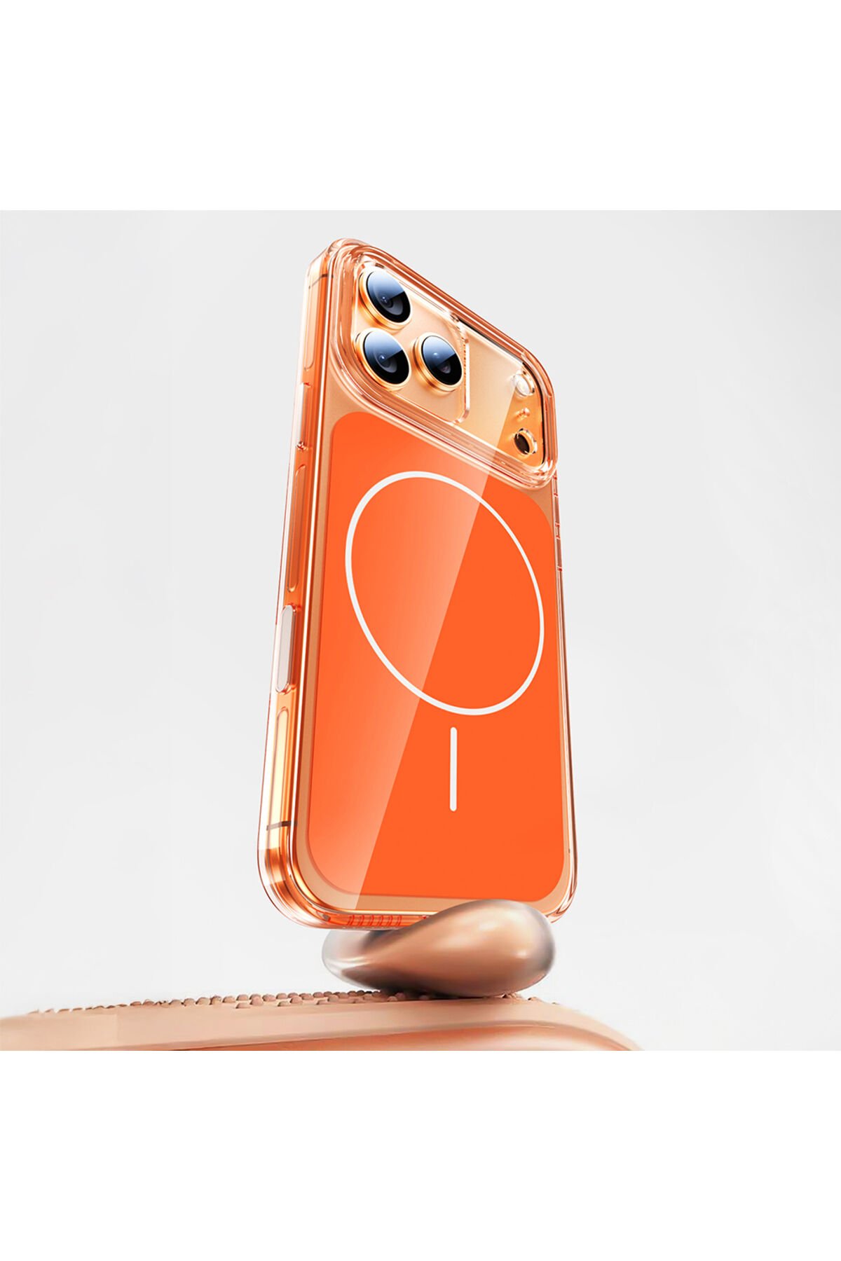 iPhone 17 Pro Kılıf SENK M-safe Şarj Özellikli Şeffaf Kamera Kontrol Butonlu Lugano Kapak - Turuncu