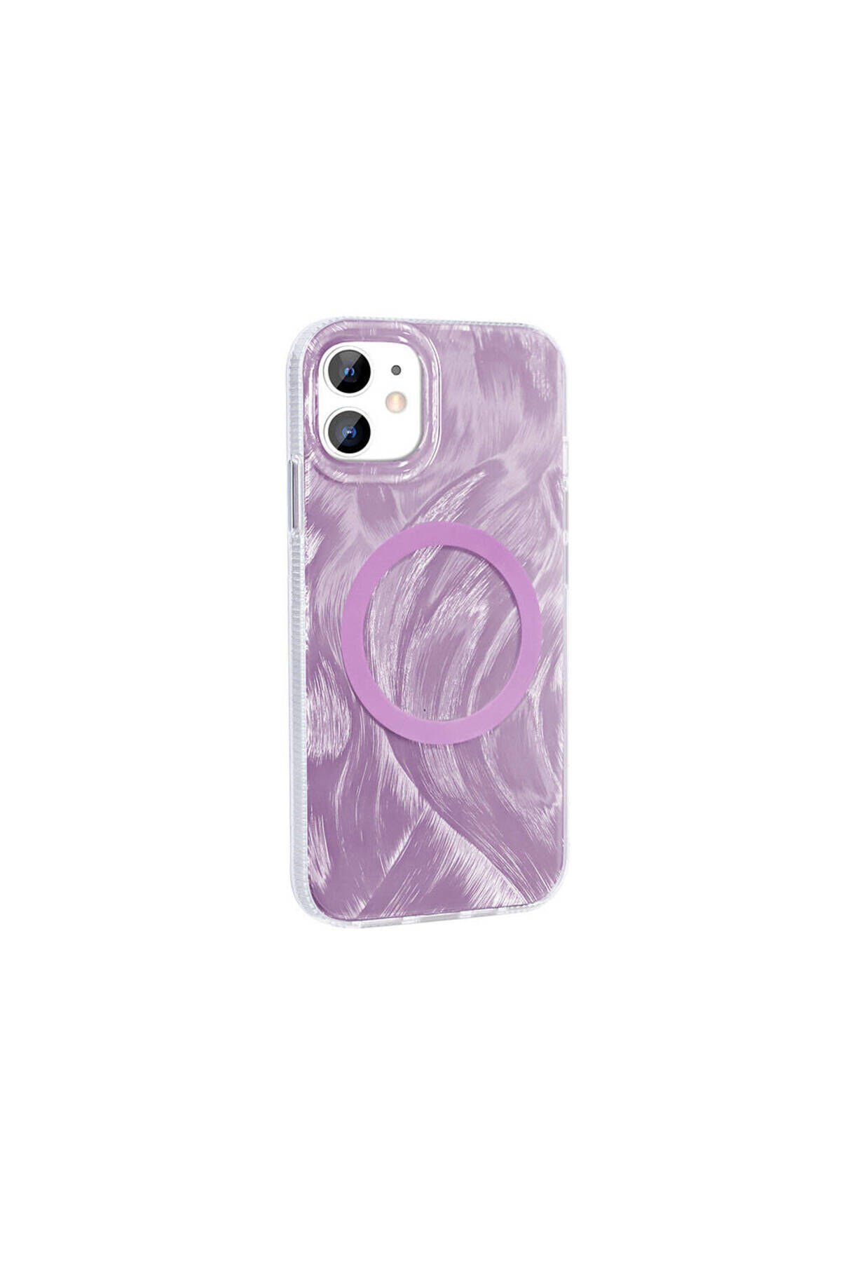 iPhone 11 Kılıf Magsafe Şarj Özellikli Fırça Boya Desenli BSAY Palet Kapak - Pembe
