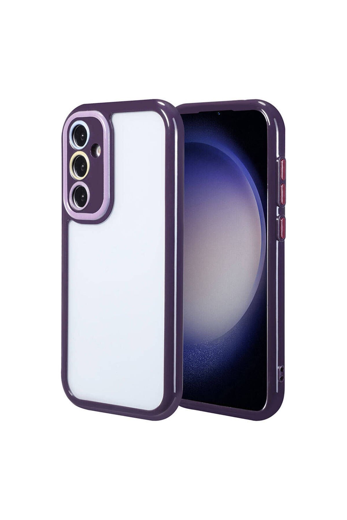 Galaxy S23 Kılıf Kamera Korumalı Renkli Kenar ve Çerçeve Tasarımlı ASMA Vitamin Kapak-Derin Mor Derin Mor