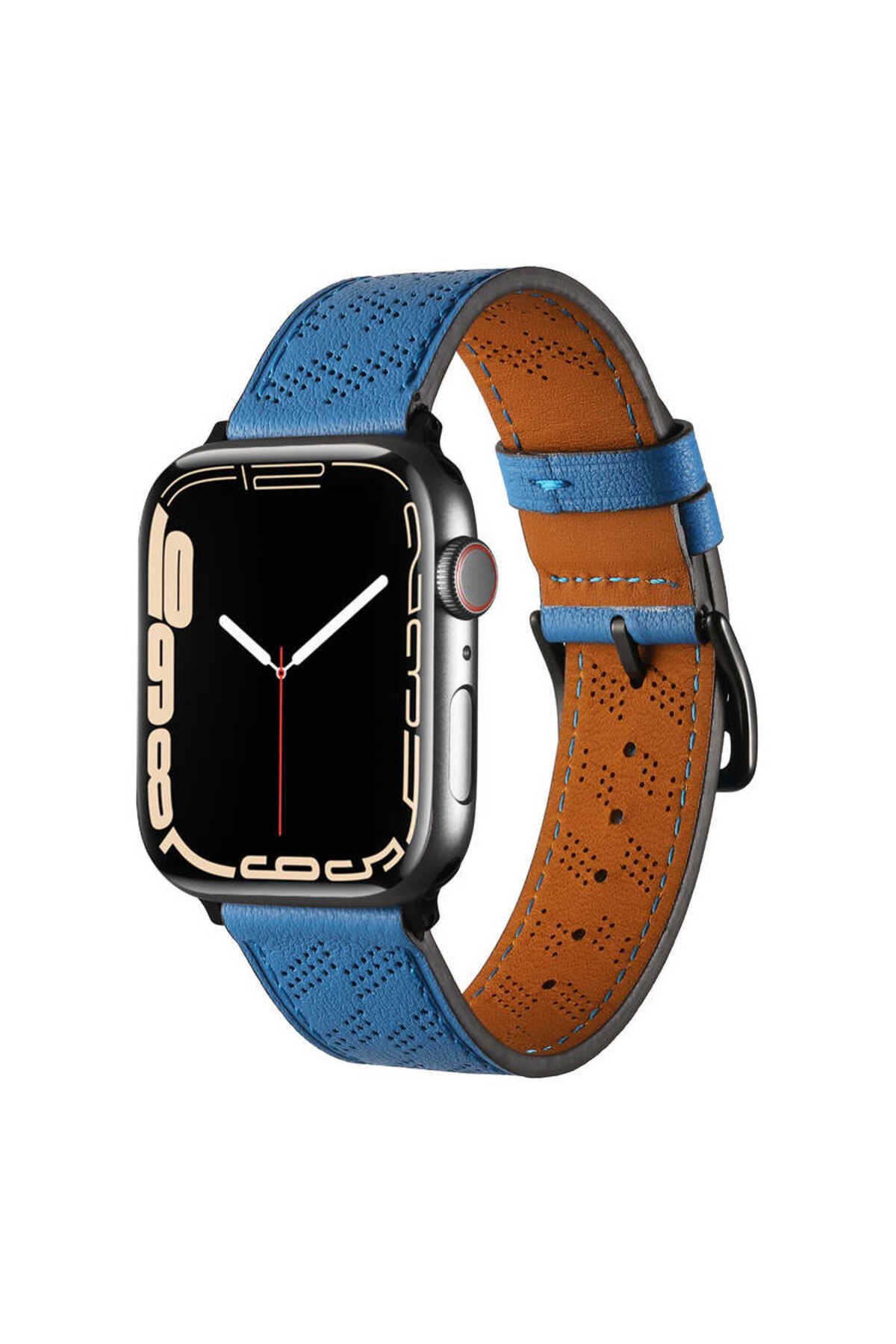 Watch Ultra 49mm Uyumlu KRD-76 PU Deri Kordon Strap Kayış BSAY- Turuncu Mavi