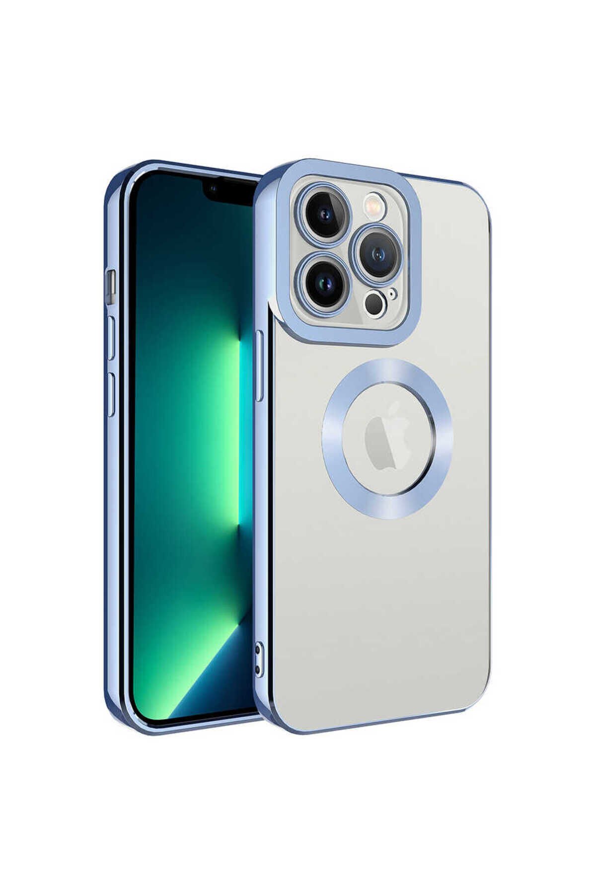iPhone 11 Pro Max Uyumlu Kamera Korumalı Logo Gösteren BSAY Omega Kılıf-Siyah Sierra Mavi