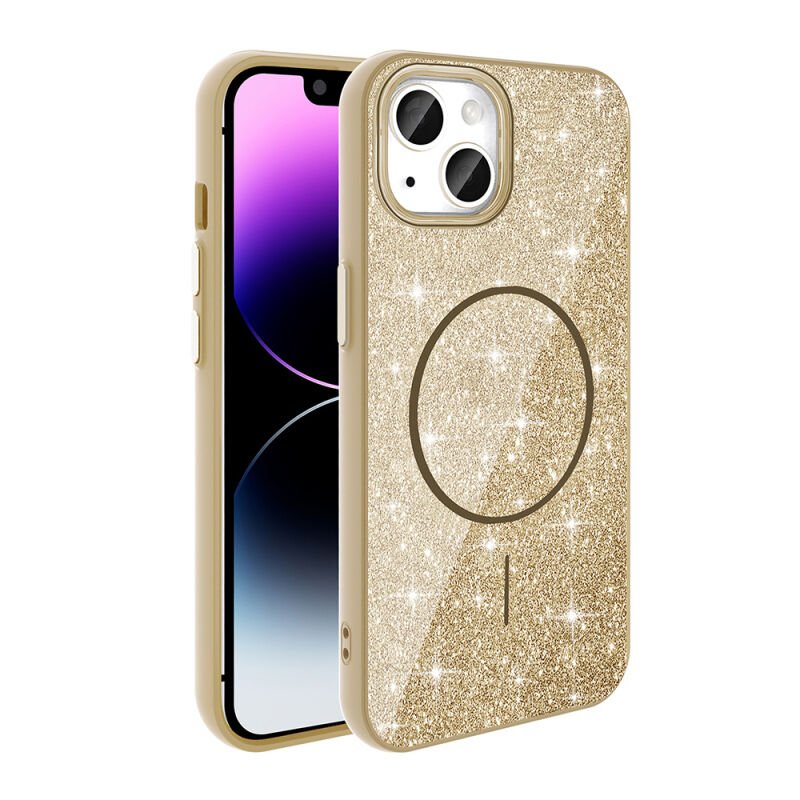 iPhone 14 Kılıf M-safe Şarj Özellikli Parlayan Simli Zore Okso Kılıf