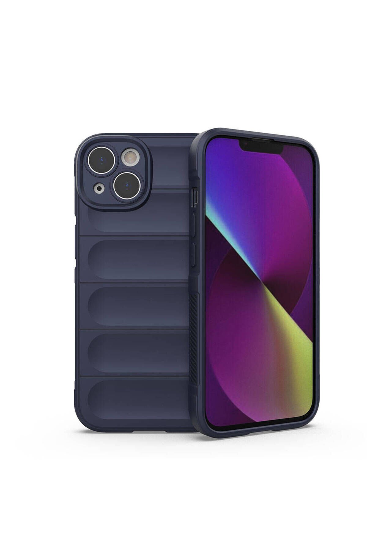 iPhone 14 Kılıf Esnek TPU Oyuklu Arka Yüzey Tasarımlı BSAY Etnik Silikon Kapak - Koyu Yeşil Lacivert