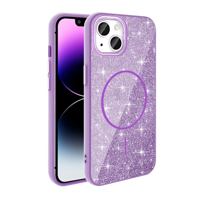 iPhone 11 Kılıf M-safe Şarj Özellikli Parlayan Simli Zore Okso Kılıf Siyah