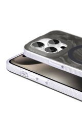 iPhone 15 Pro Kılıf Magsafe Şarj Özellikli Fırça Boya Desenli BSAY Palet Kapak - Gri