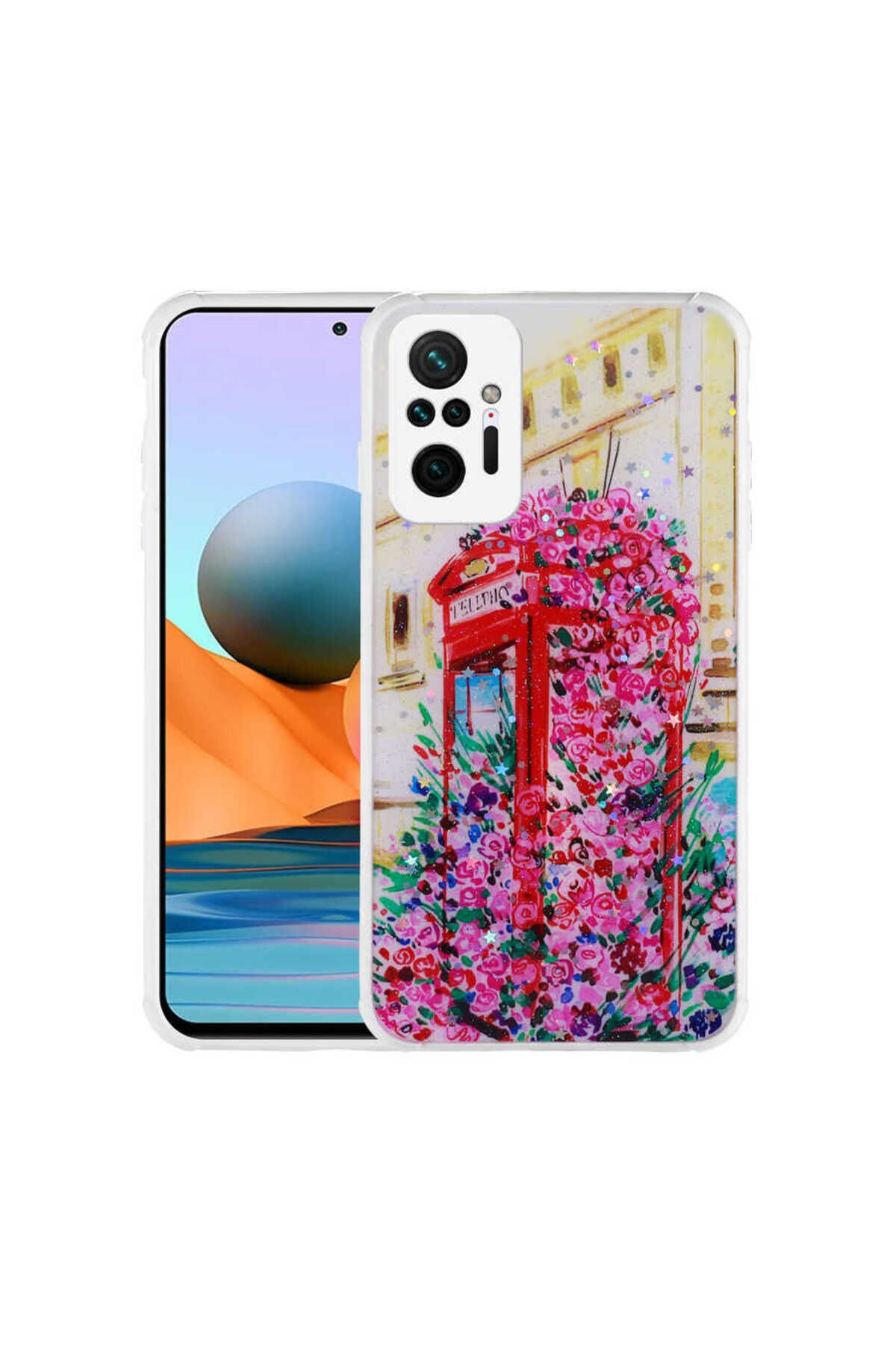 Redmi Note 10 Pro Kılıf Simli Desenli Kamera Korumalı Parlak BSAY Popy Kapak - Kulübe Kulübe