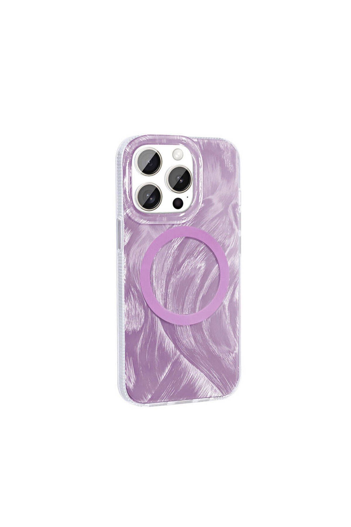 iPhone 15 Pro Max Kılıf Magsafe Şarj Özellikli Fırça Boya Desenli BSAY Palet Kapak - Pembe