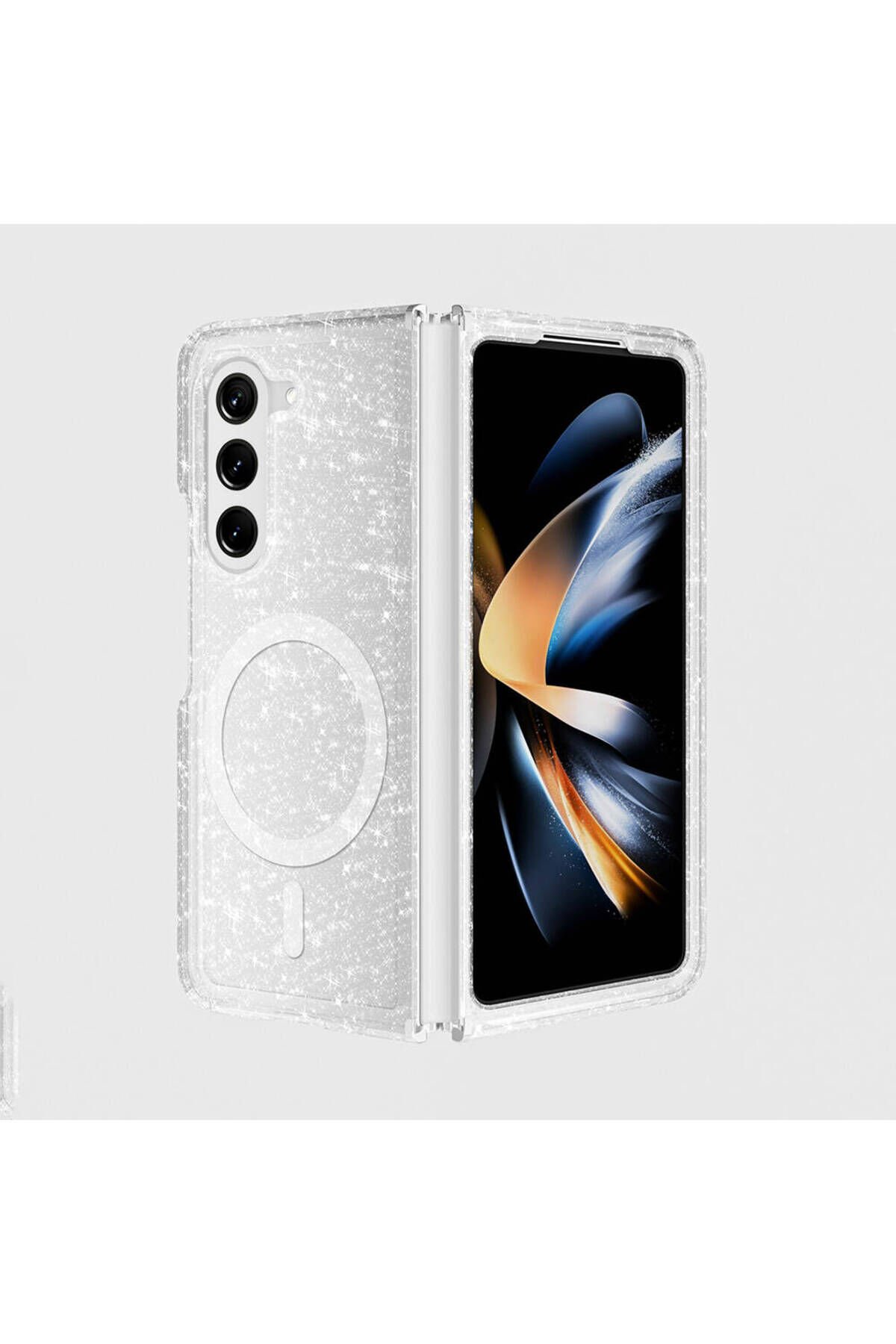 Galaxy Z Fold 6 Kılıf Magsafe Şarj Özellikli Parlayan Simli Saydam Renkli BSAY Allstar Kapak-Şeffaf Şeffaf