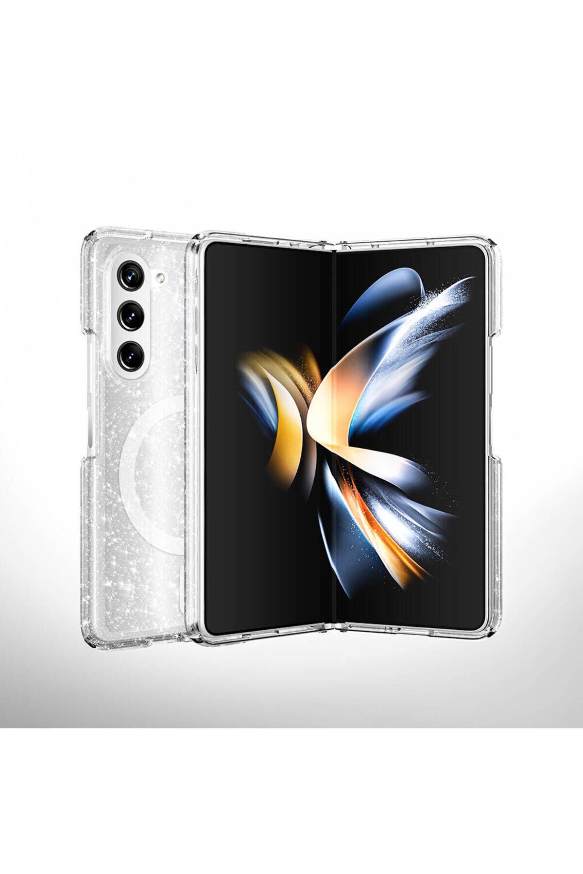 Galaxy Z Fold 6 Kılıf Magsafe Şarj Özellikli Parlayan Simli Saydam Renkli BSAY Allstar Kapak-Şeffaf Şeffaf