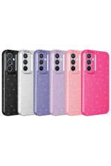 Galaxy S23 FE Kılıf Kamera Korumalı Simli Lüks BSAY Koton Kapak - Pembe