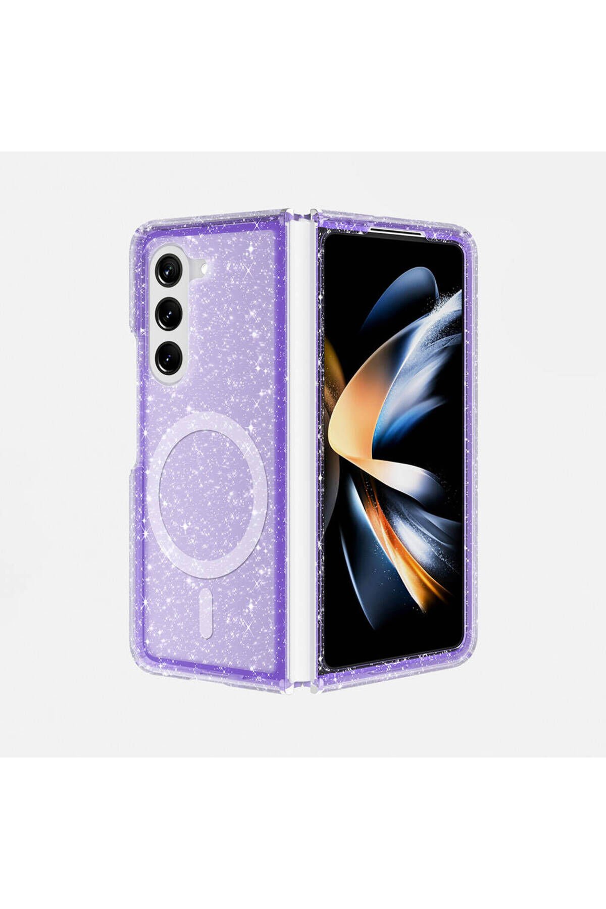 Galaxy Z Fold 6 Kılıf Magsafe Şarj Özellikli Parlayan Simli Saydam Renkli BSAY Allstar Kapak-Şeffaf Mor
