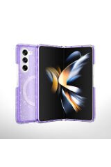 Galaxy Z Fold 6 Kılıf Magsafe Şarj Özellikli Parlayan Simli Saydam Renkli BSAY Allstar Kapak-Şeffaf Mor