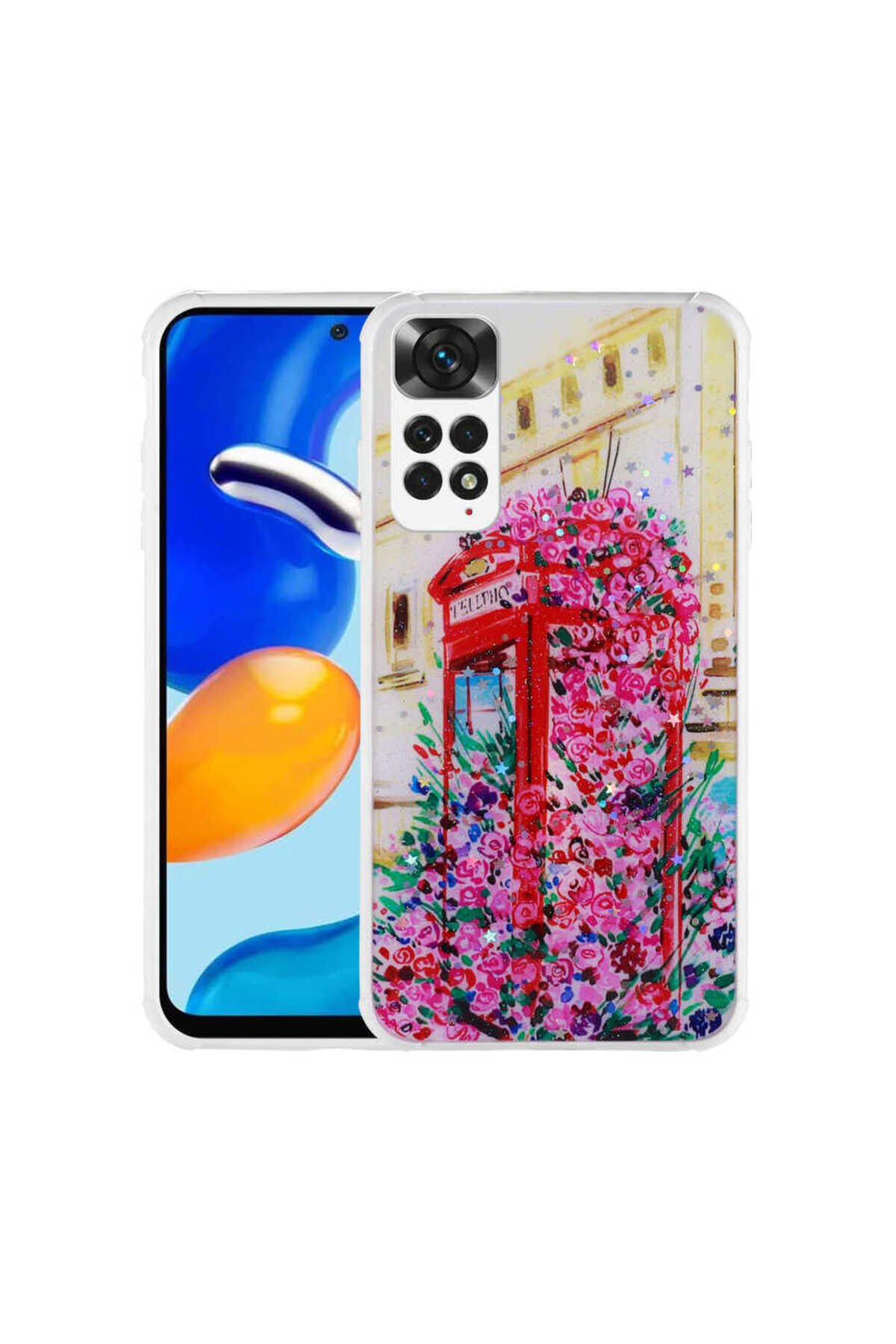 Redmi Note 11S Global Kılıf Simli Desenli Kamera Korumalı Parlak BSAY Popy Kapak - Papatya Kulübe