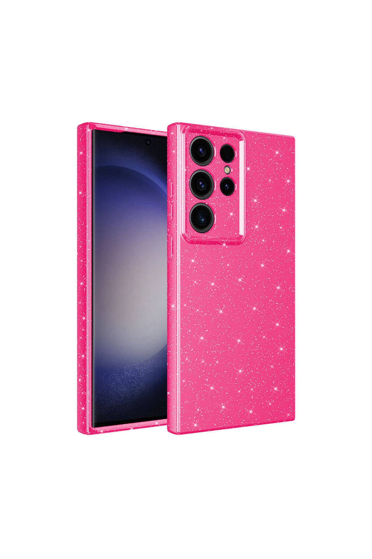 Galaxy S24 Ultra Kılıf Kamera Korumalı Simli Lüks BSAY Koton Kapak - Pembe Koyu