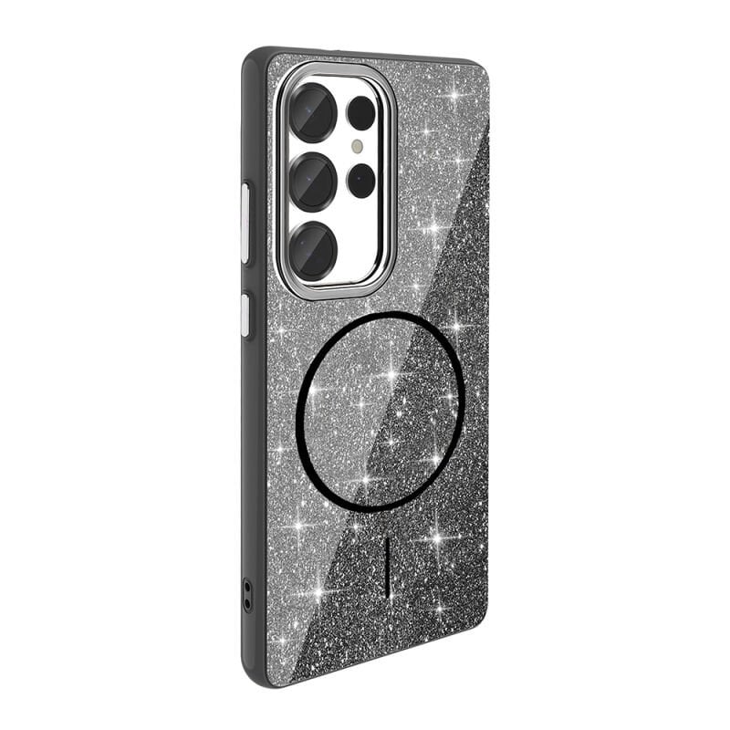 Galaxy S25 Ultra Kılıf M-safe Şarj Özellikli Parlayan Simli Zore Okso Kılıf