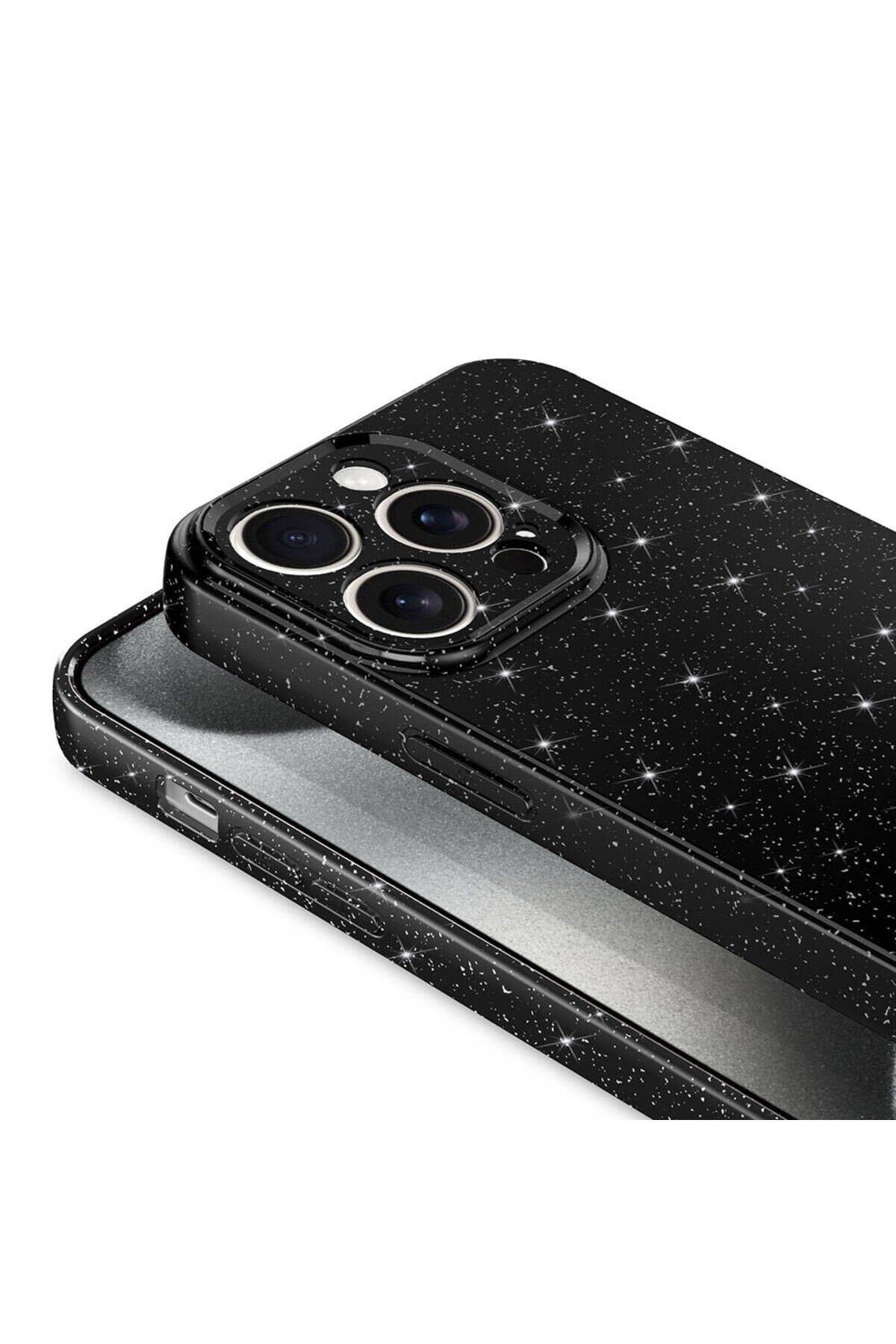 iPhone 16 Plus Kılıf Kamera Korumalı Simli Lüks Koton Kapak Lila