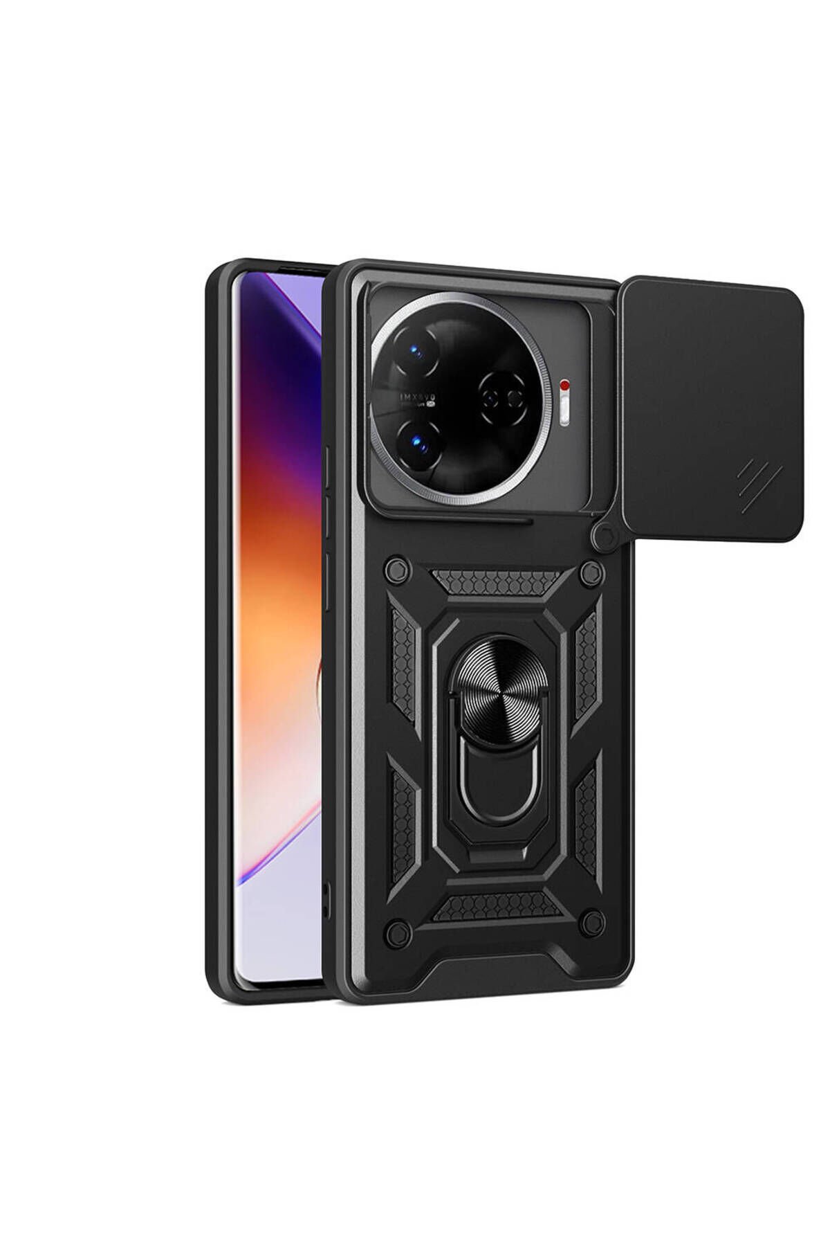 Tecno Camon 30 Pro 5G Kılıf Magnetik Standlı Kamera Korumalı BSAY Sürgülü Vega Kapak-Siyah Siyah