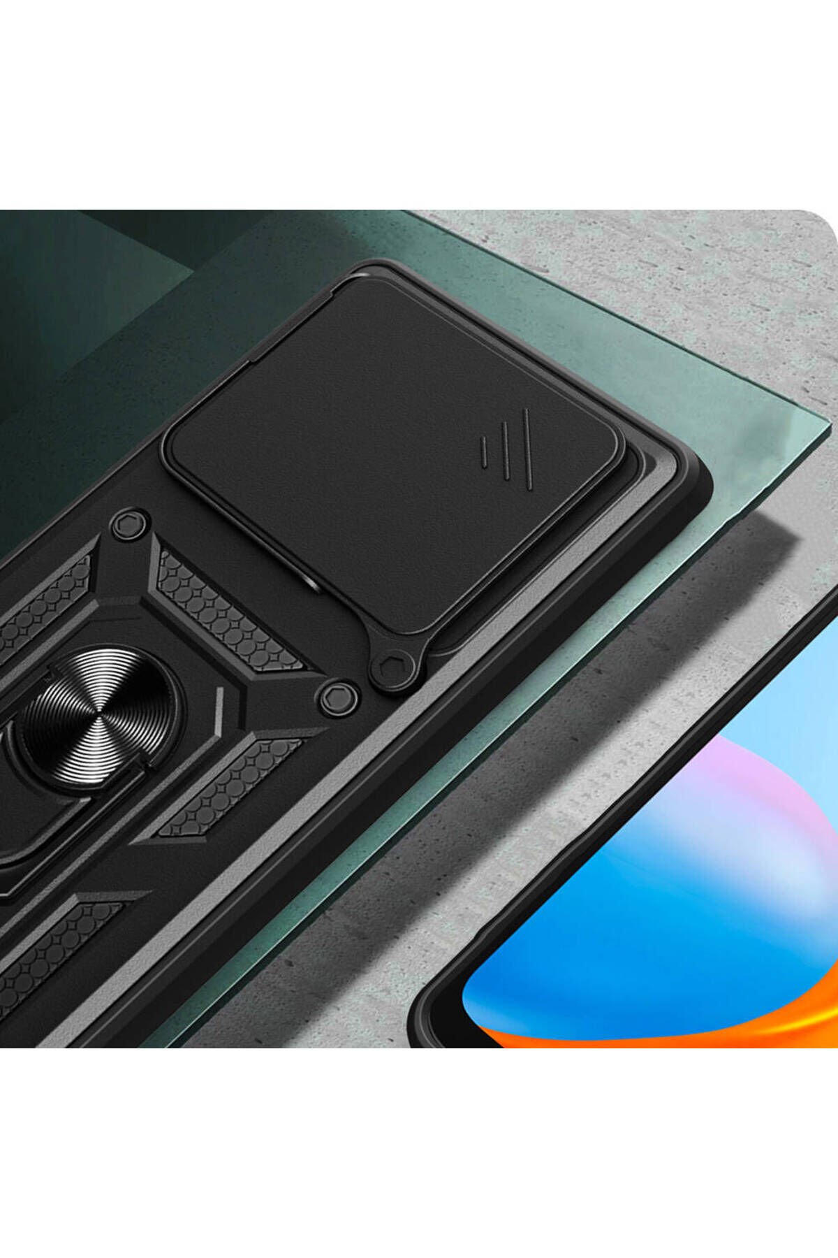 Tecno Camon 30 Pro 5G Kılıf Magnetik Standlı Kamera Korumalı BSAY Sürgülü Vega Kapak-Siyah Siyah