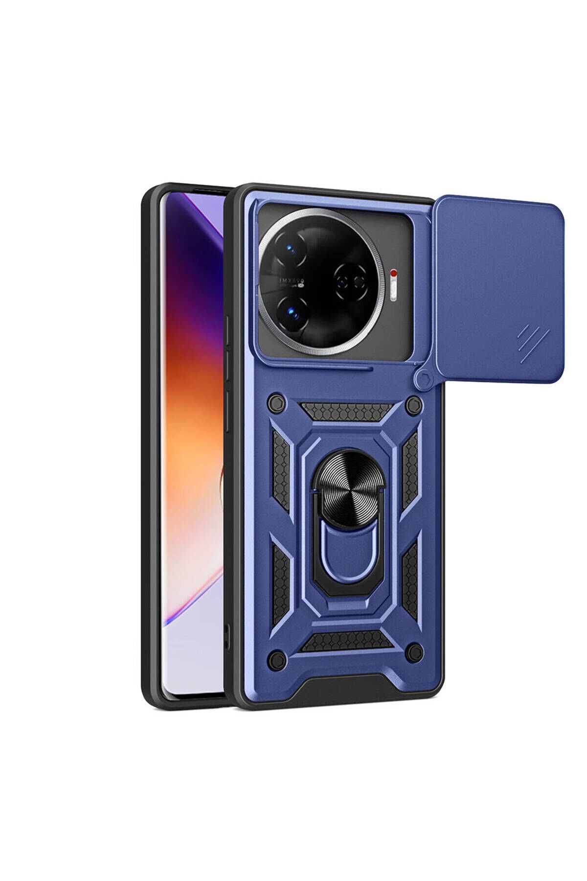 Tecno Camon 30 Pro 5G Kılıf Magnetik Standlı Kamera Korumalı BSAY Sürgülü Vega Kapak-Siyah Mavi