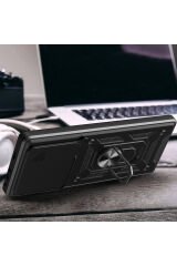 Tecno Camon 30 Pro 5G Kılıf Magnetik Standlı Kamera Korumalı BSAY Sürgülü Vega Kapak-Siyah Mavi