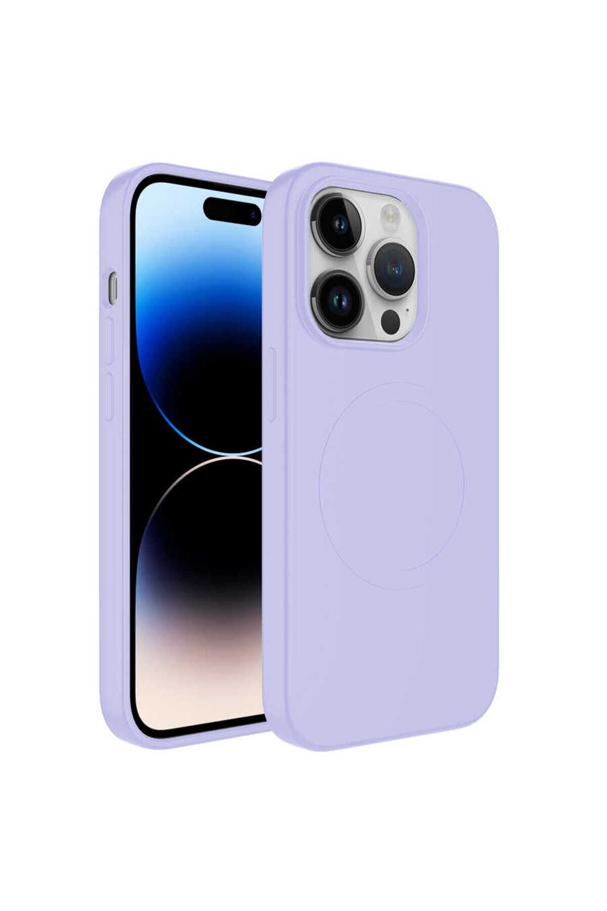 iPhone 11 Pro Uyumlu Magsafe Wireless Şarj Özellikli Pastel Renk Silikon BSAY Plas Kılıf-Mavi Lila