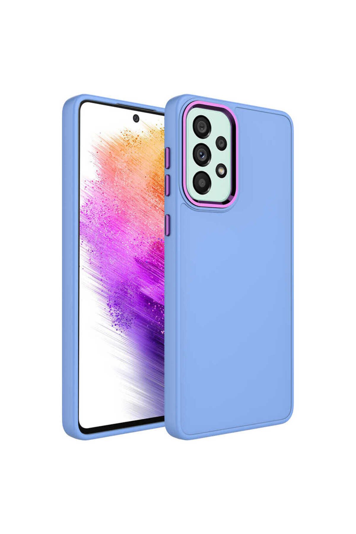 Galaxy A53 5G Kılıf Metal Çerçeve ve Buton Tasarımlı Silikon GZST Luna Kapak - Lila