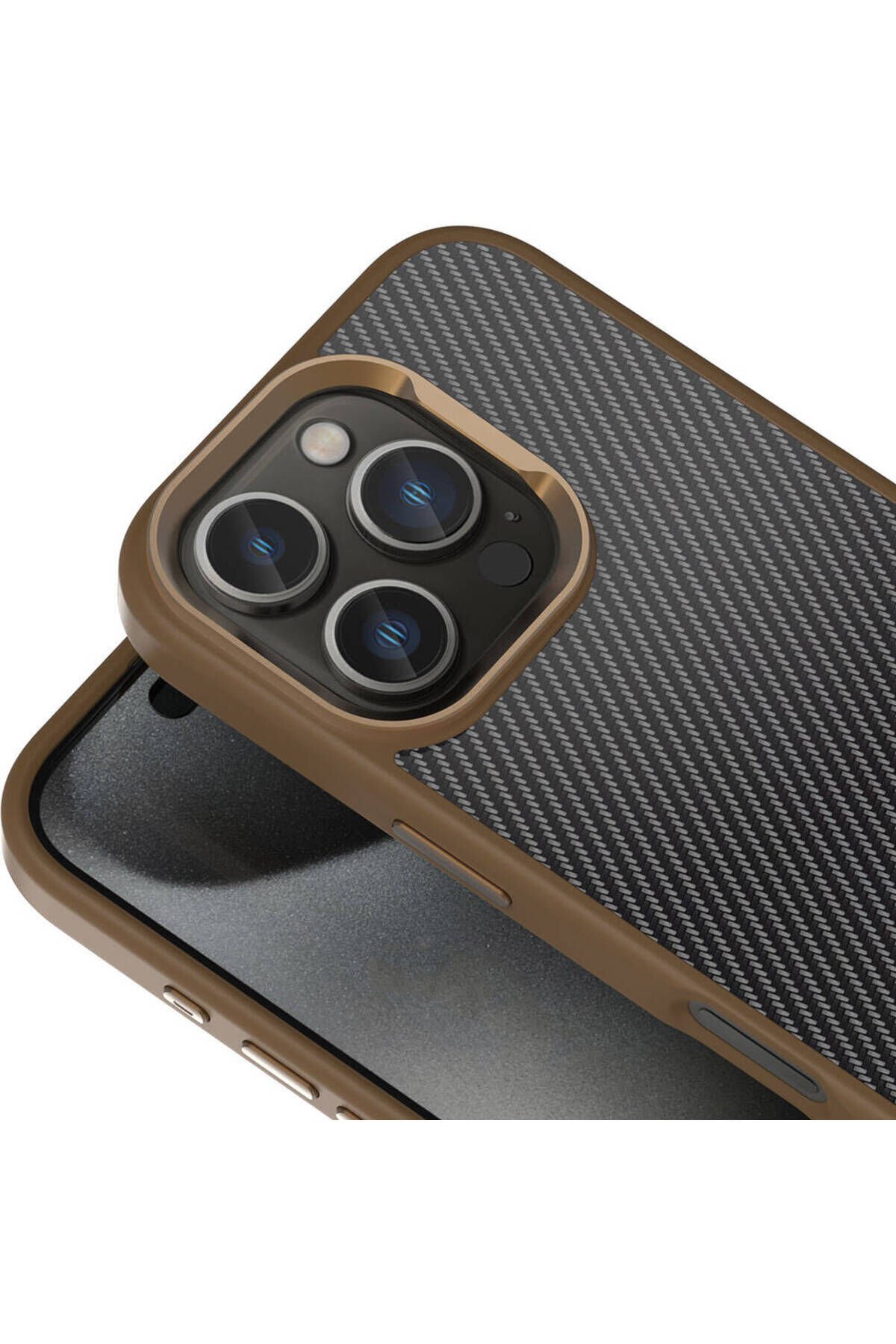 iPhone 16 Pro Kılıf Karbon Fiber Görünümlü Parlak Kamera Çerçeveli BSAY Venus Kapak-Siyah Siyah
