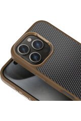 iPhone 16 Pro Kılıf Karbon Fiber Görünümlü Parlak Kamera Çerçeveli BSAY Venus Kapak-Siyah Siyah