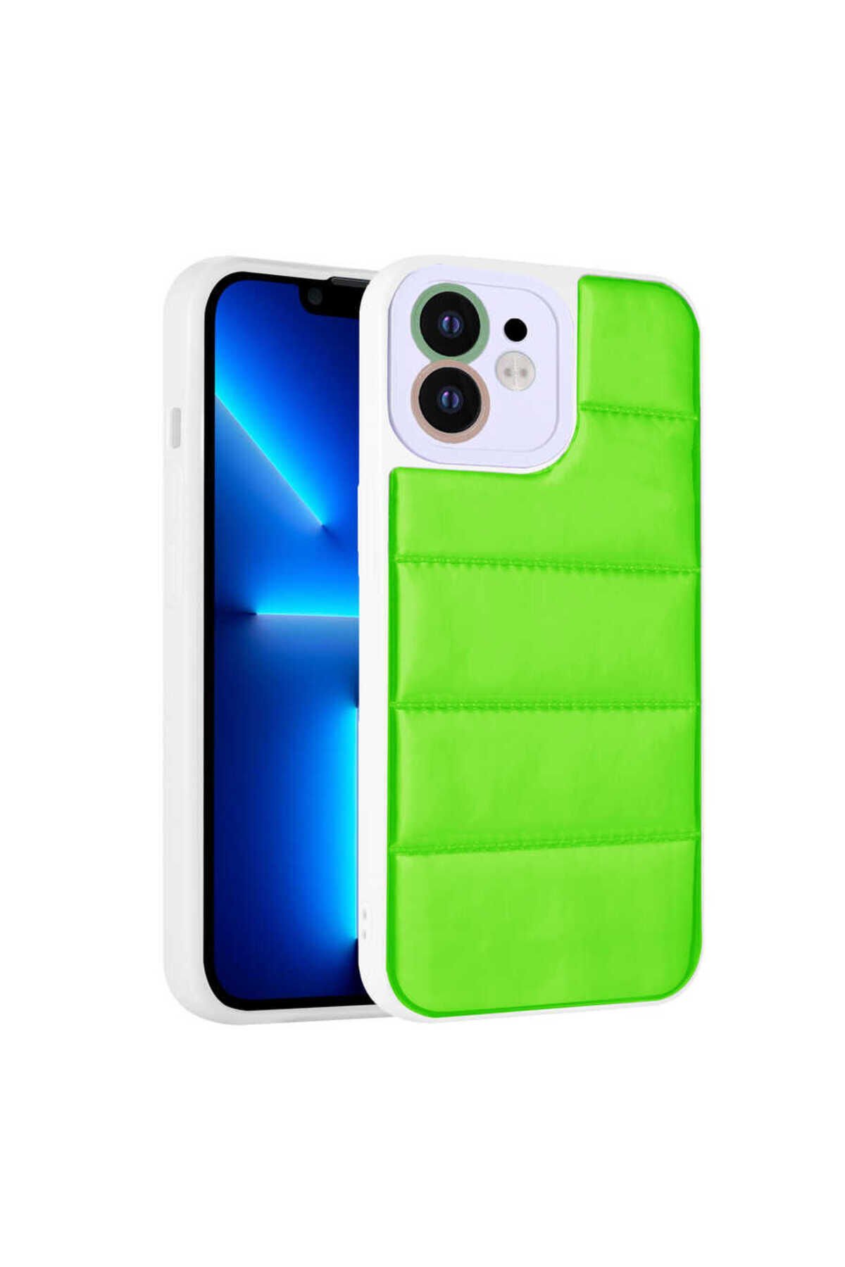iPhone 11 Uyumlu Kamera Korumalı AiHTTgli Renkli BSAY Seksek Kılıf-Mor Yeşil