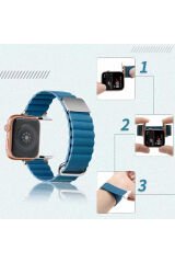 Watch 7 41mm Uyumlu KRD-78 PU Deri Kordon Strap Kayış BSAY- Mavi Turuncu