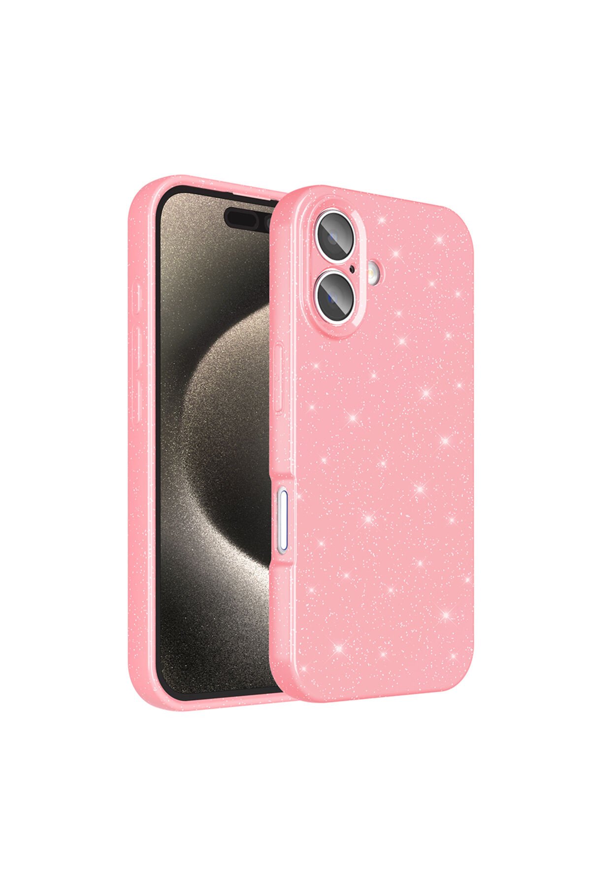 iPhone 16 Plus Kılıf Kamera Korumalı Simli Lüks KLFK Koton Kapak - Açık Pembe Açık Pembe
