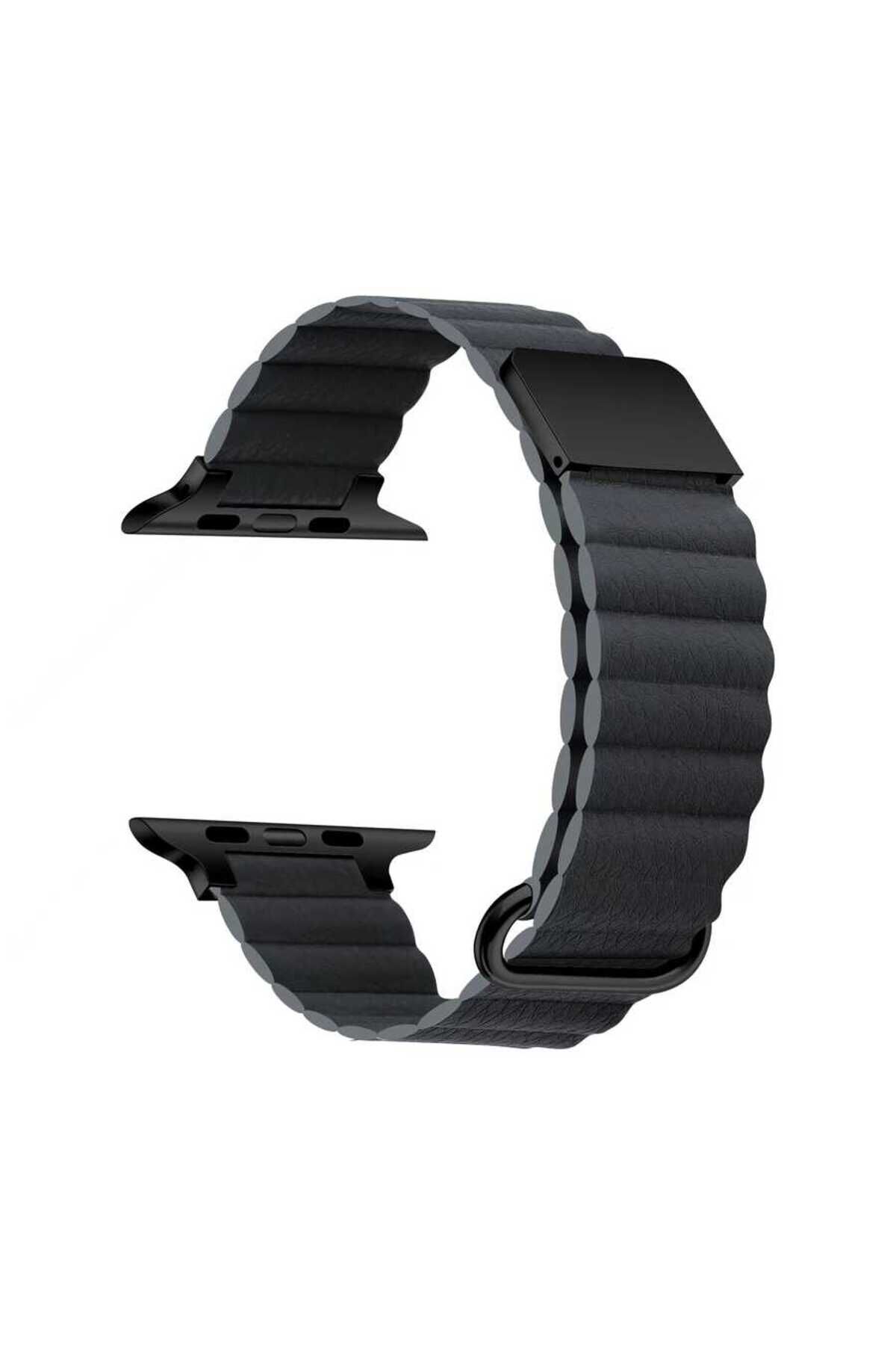 Watch 42mm Uyumlu KRD-78 PU Deri Kordon Strap Kayış BSAY- Siyah Turuncu