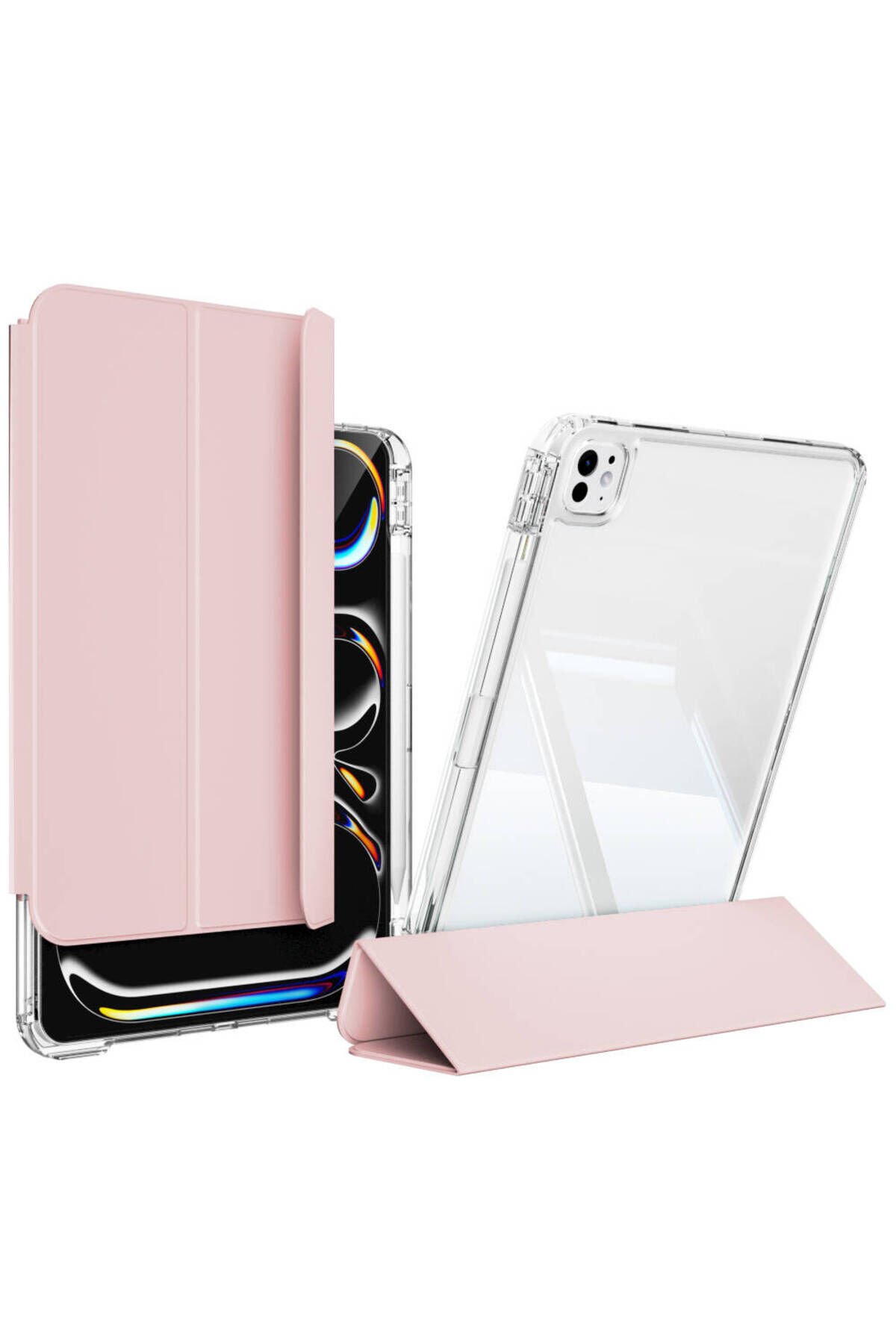 iPad Pro 13 2024 Kılıf Magnetik Ayrılabilen Airbagli TCMK Sliding Tablet Kılıfı - Pembe Açık Pembe Açık