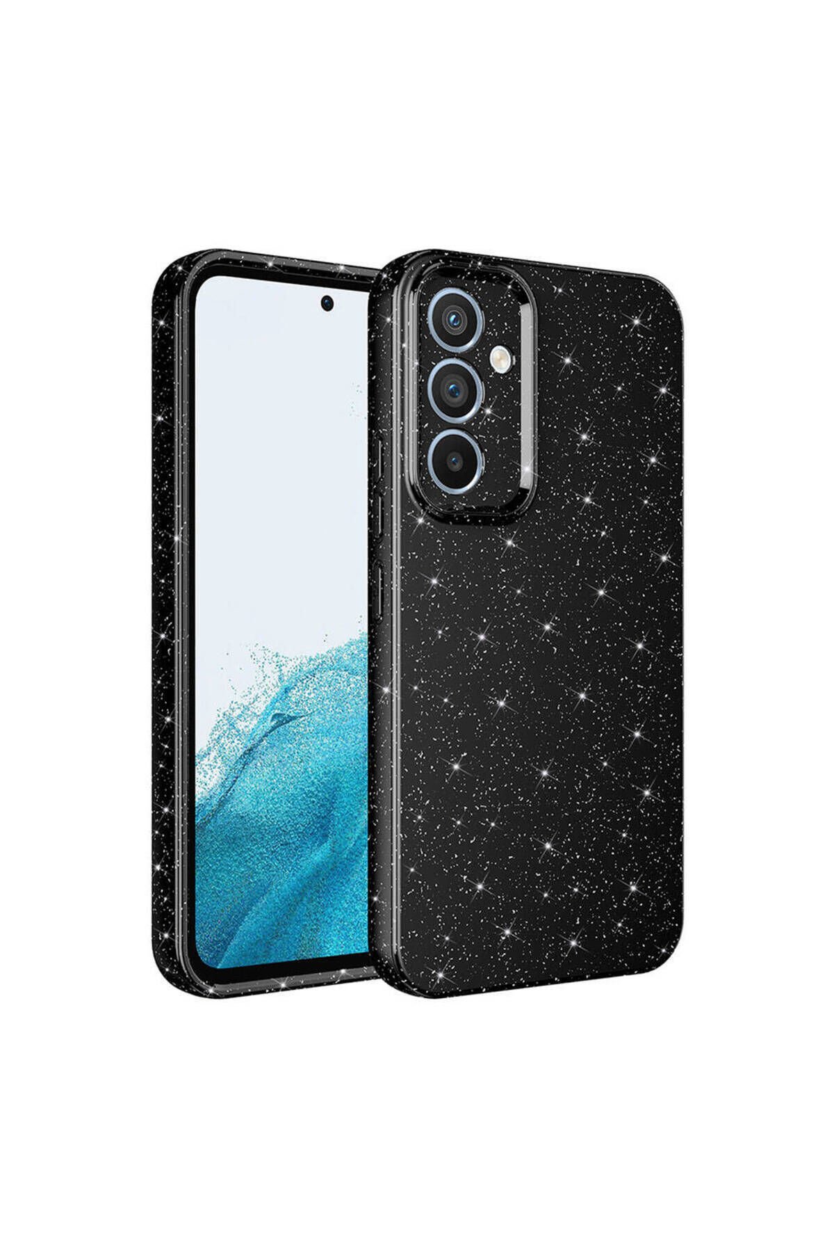 Galaxy A55 Kılıf Kamera Korumalı Simli Lüks BSAY Koton Kapak - Siyah