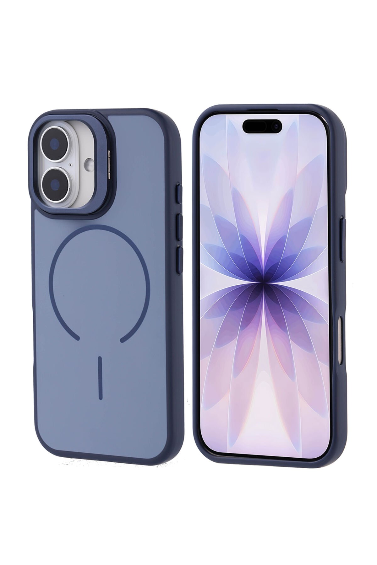 iPhone 17 Kılıf M-safe Şarj Özellikli Kamera Standlı BSAY Notron Kapak - Turuncu Lacivert
