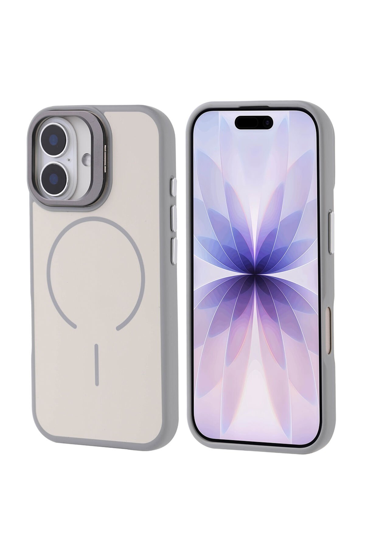 iPhone 17 Kılıf M-safe Şarj Özellikli Kamera Standlı BSAY Notron Kapak - Turuncu Gri