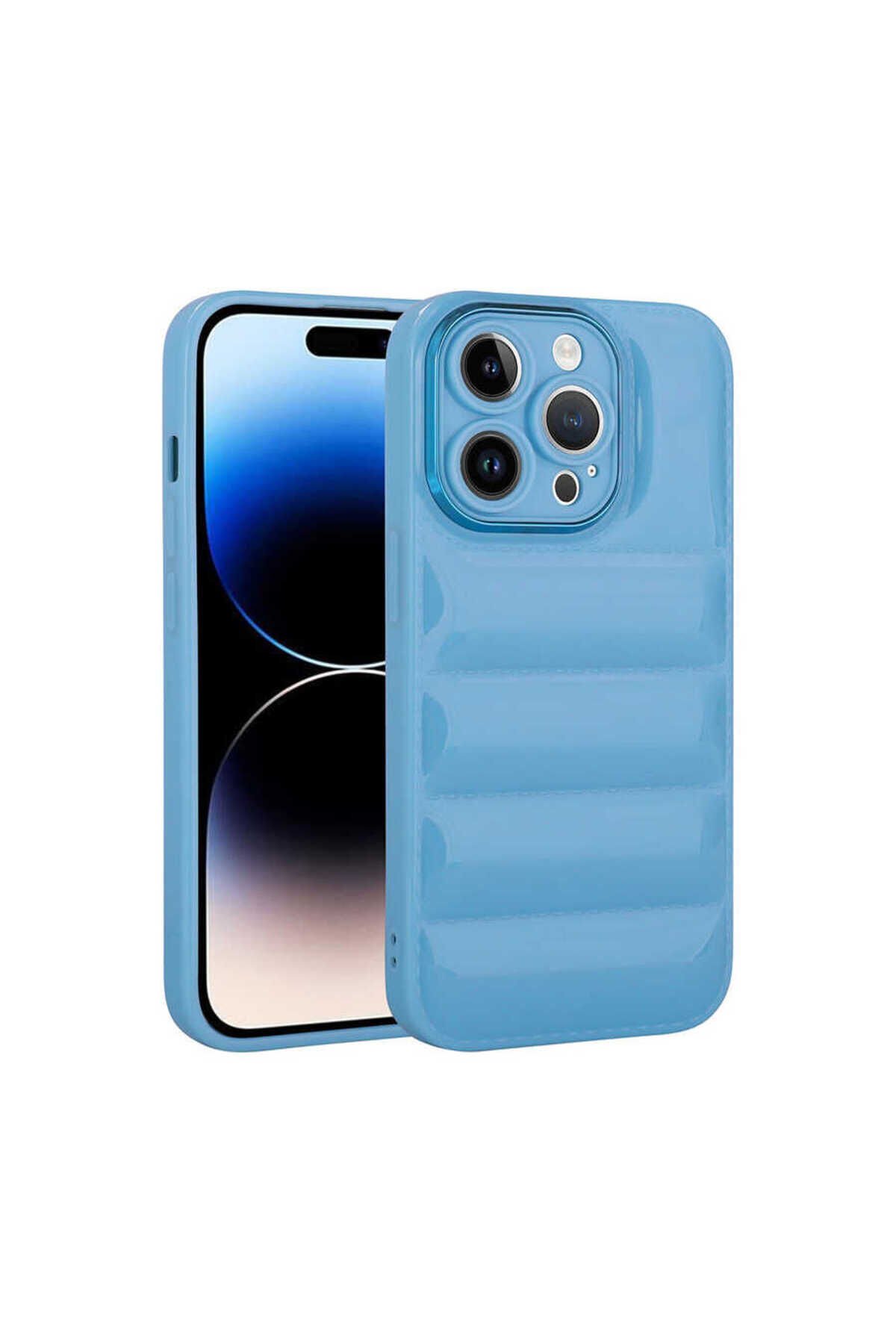 iPhone 14 Pro Uyumlu Kamera Korumalı Parlak AiHTTg'li BSAY Galya Kılıf-Mavi
