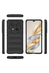 Honor Magic 7 Lite Kılıf Esnek TPU Oyuklu Arka Yüzey Tasarımlı BSAY Etnik Silikon Kapak - Koyu Yeşi Siyah