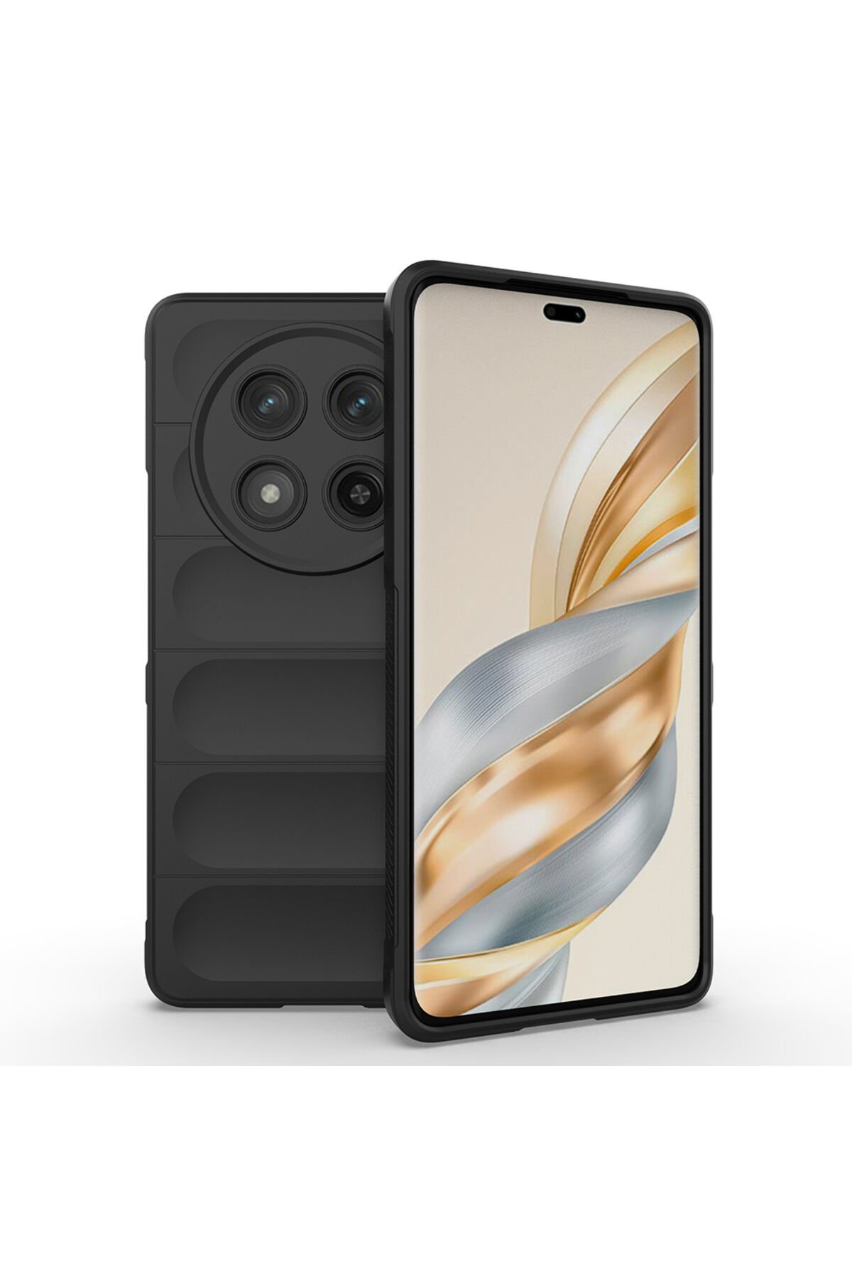 Honor Magic 7 Lite Kılıf Esnek TPU Oyuklu Arka Yüzey Tasarımlı BSAY Etnik Silikon Kapak - Koyu Yeşi Siyah