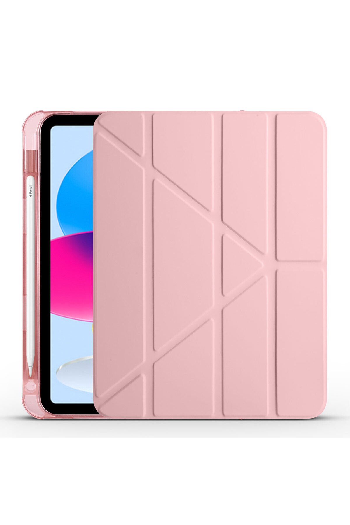 iPad 11.Nesil 2025 Kılıf ASMA Tri Folding Kalem Bölmeli Standlı Kılıf - Rose Gold