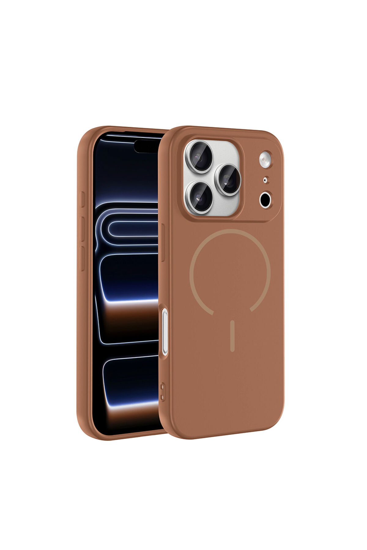 iPhone 17 Pro Kılıf M-safe Şarj Özellikli Zore Meta Kapak - Turuncu Kahverengi