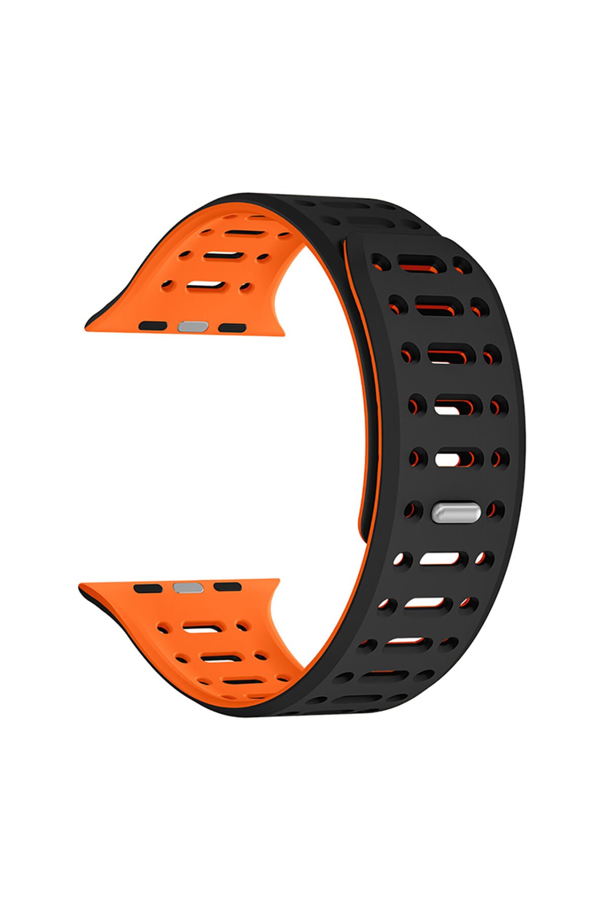 Watch 44mm Uyumlu BSAY KRD-124 Silikon Kordon Strap Kayış-Siyah-Turuncu